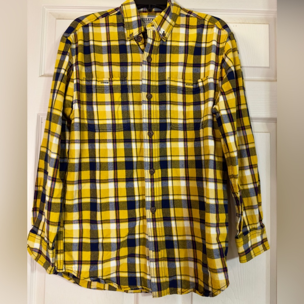 Duluth‎ Trading Men's Long Sleeve Button-Up Fall Shirt Plaid Yellow  EUC, Size S